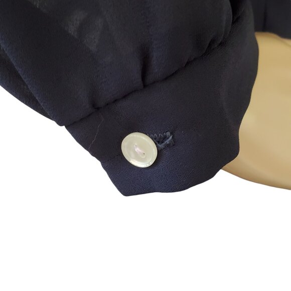 Vintage Career Blouson Maxi Dress Women's 12 Sheer Zip Blue Lace Crochet Collar - Picture 11 of 12